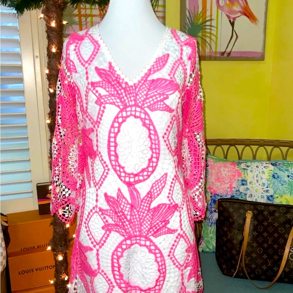 Lilly Pulitzer NWT 🦄 Lottie Romper Pink Juice Stand Crochet $278 Size 00 🦄 - Picture 5 of 15